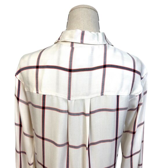 Stylus Women's White Red 100% Rayon Window Pane Button Down Flannel Shirt Size S - Picture 5 of 8